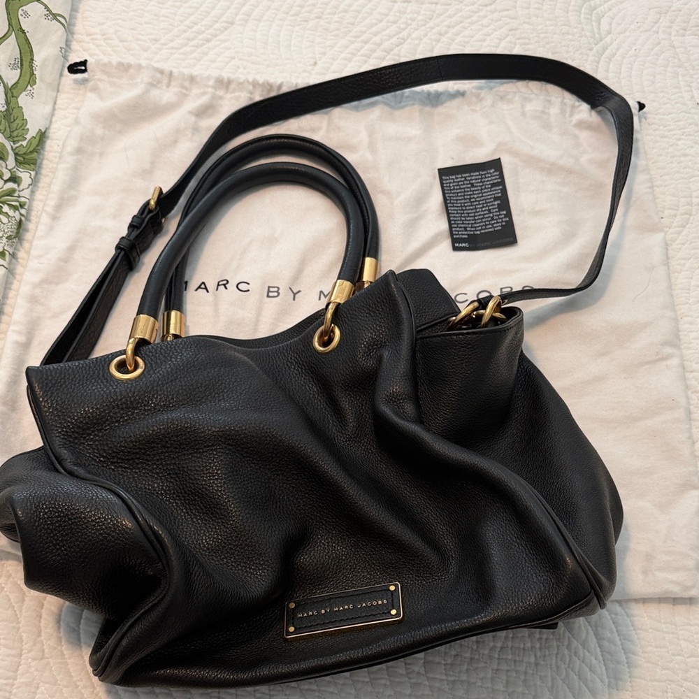 Marc by Marc Jacobs Black Leather Shoulder Bag with Gold Accents